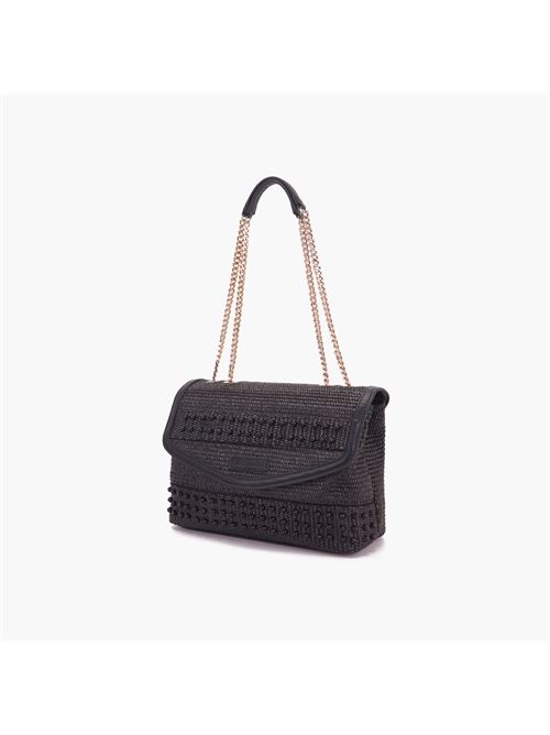 malibu bowling shoulder bag rafia + synthetic black La carrie | 141M-WM-230-RAE/BLABLACK